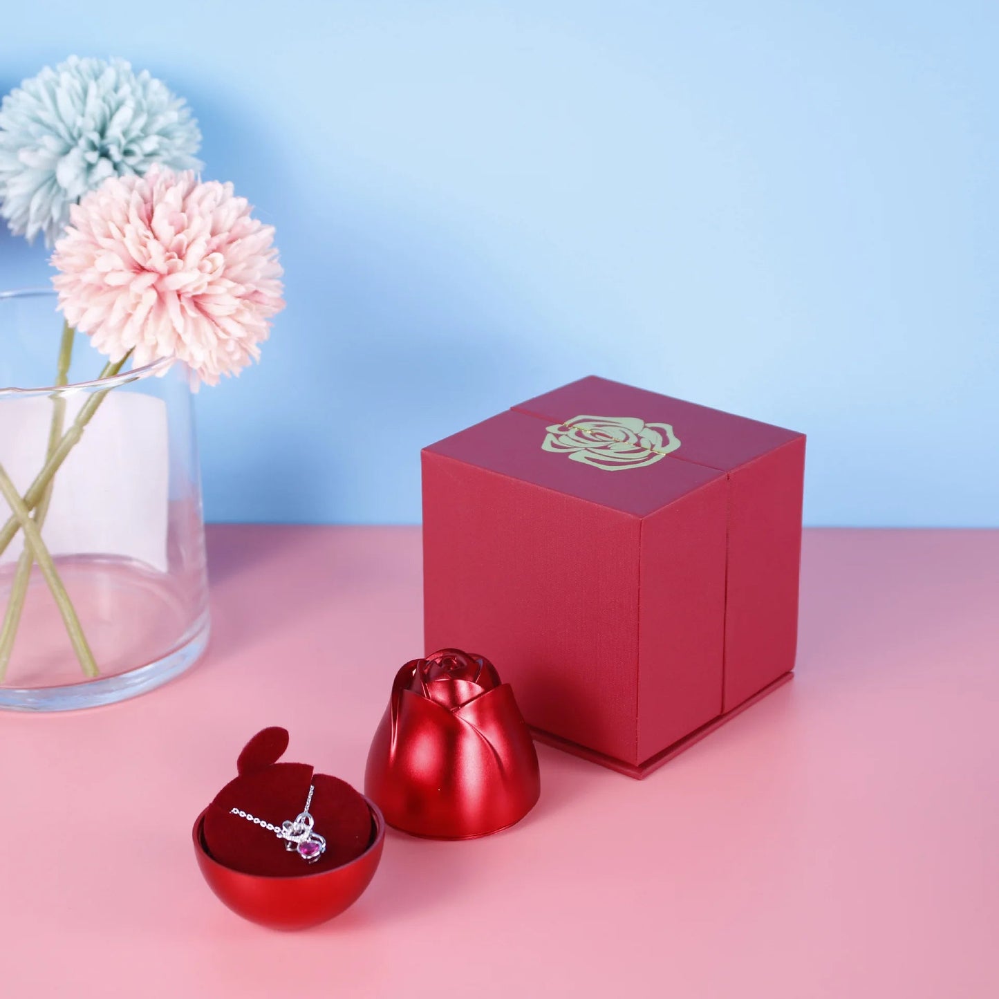 Pendant and ring With Rose Gift Box