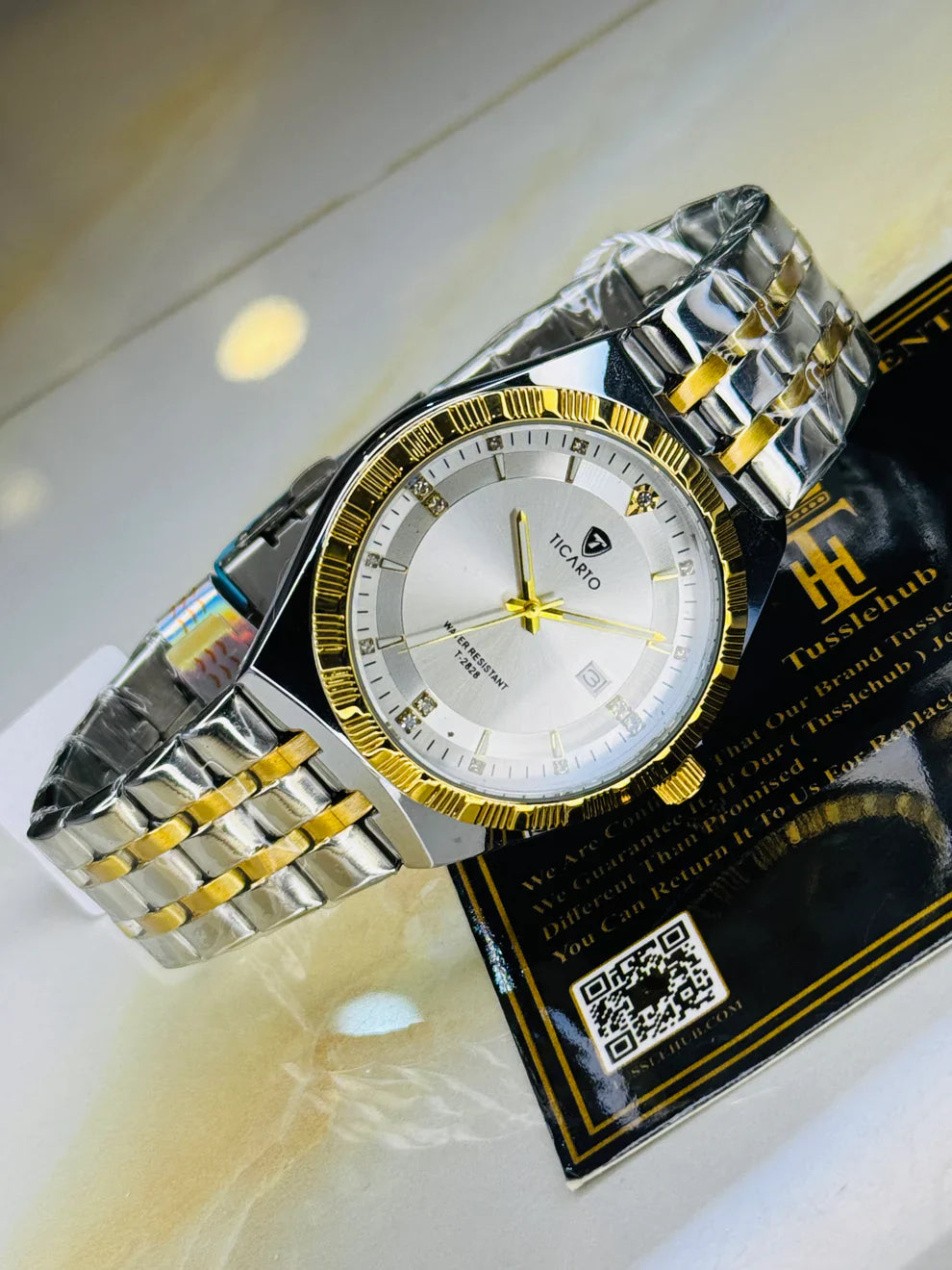 Two Tone White Dial Ticarto Premium  Watch