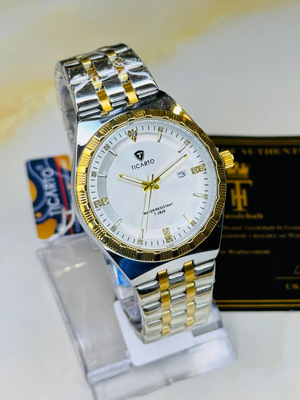 Two Tone White Dial Ticarto Premium  Watch