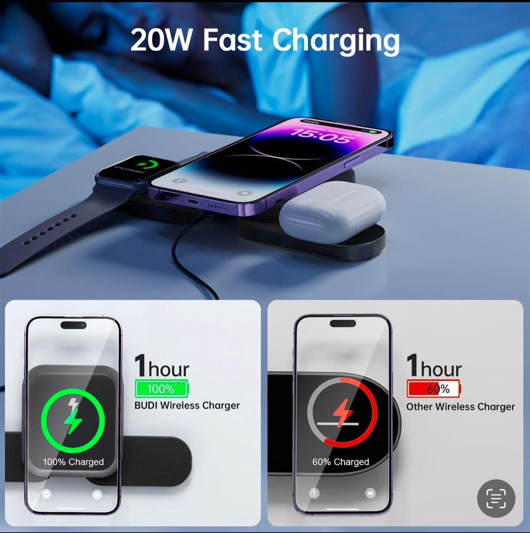 3 in 1 Wireless Charging Pad- 15 watts Power Hub3 in  Magnetic Charging Pad.